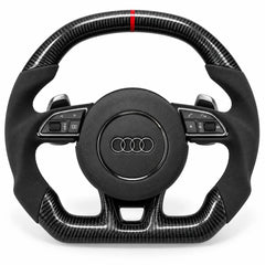 Volant carbone Audi A3, S3 et RS3 8V en forme sportive : bas aplati et prise plus épaisse