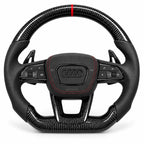 Version cuir lisse noir du même volant, haut et bas en carbone brillant, Audi A3, S3 et RS3 8Y (palettes au volant en option, non comprises)