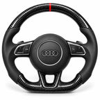 Version cuir lisse noir du même volant, haut et bas en carbone brillant, Audi A4 et A5 B8 (palettes au volant en option, non comprises)