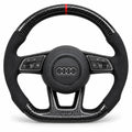 Volant carbone pour Audi A4, A5, RS4 et RS5 B9 vu de face, côtés en alcantara noir, repère rouge au sommet