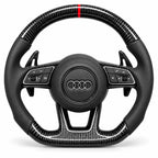 Version cuir lisse noir du même volant, haut et bas en carbone brillant, Audi A4, A5, RS4 et RS5 B9