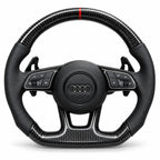 Version cuir perforé noir du même volant, haut et bas en carbone brillant, Audi A4 B9 (palettes au volant en option, non comprises)