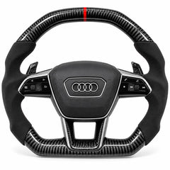 Volant carbone Audi RS6, RS7 et A6 C8 en forme sportive : bas aplati et prise plus épaisse