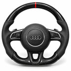 Version cuir lisse noir du même volant, haut et bas en carbone brillant, Audi TT 8J, R8 et RS3 8P