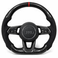 Volant carbone pour Audi TT 8S et R8 4S vu de face, côtés en alcantara noir, repère rouge au sommet