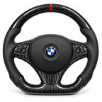 Version cuir lisse noir du même volant, haut et bas en carbone brillant, BMW E46, E9x et E8x