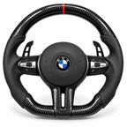 Version cuir lisse noir du même volant, haut et bas en carbone brillant, BMW Série 1, 3 et 4 F20 F30 F32 (palettes au volant en option, non comprises)