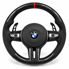 Volant carbone BMW Série 1, 3 et 4 (F20, F30, F32) en forme d'origine : couronne ronde comme le volant de série