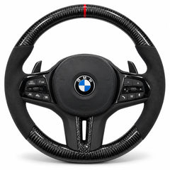 Volant carbone BMW Série 3, 5 et 1 (G20, G30, F40) en forme d'origine : couronne ronde comme le volant de série
