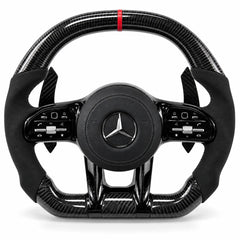 Volant carbone Mercedes Classe A W177, CLA et Classe C en forme sportive : bas aplati et prise plus épaisse