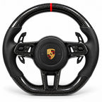 Version cuir lisse noir du même volant, haut et bas en carbone brillant, Porsche 911, Cayenne, Macan et Panamera (palettes au volant en option, non comprises)